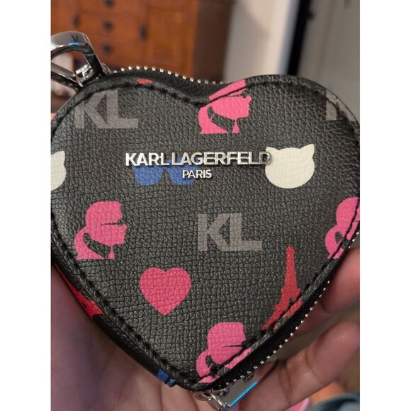 Karl Lagerfeld Handbags - Karl Lagerfeld Heart Coin Pouch Black Pink Blue KL Logo Zip Wallet Card Holder